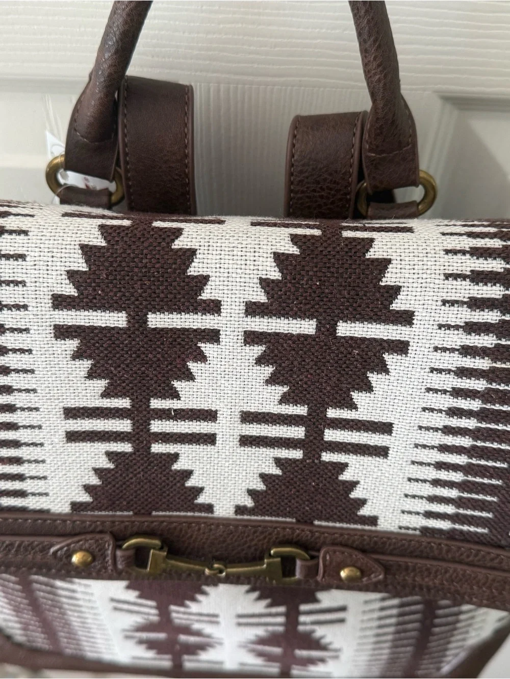 NWT Rein & Bridle Western Aztec Backpack Tote Brown White Southwest Bag